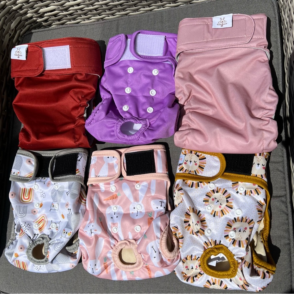 Washable Dog Diaper Set of 6 Size Medium Cute Patterns Adjustable Snaps